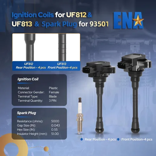 Miniatura 3 de ENA Juego de 8 bobinas de encendido delanteras y traseras con 8 bujías de iridio compatibles con Nissan 2018 2019 2020 NV2500 2018 2019 NV3500 2017