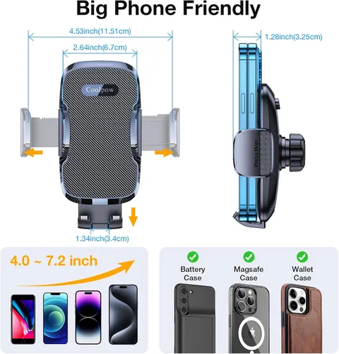Miniatura 8 de Coolpow Soporte de teléfono para automóvil【Succión más fuerte】 Soporte universal de teléfono para tablero de instrumentos de 360° para automóvil
