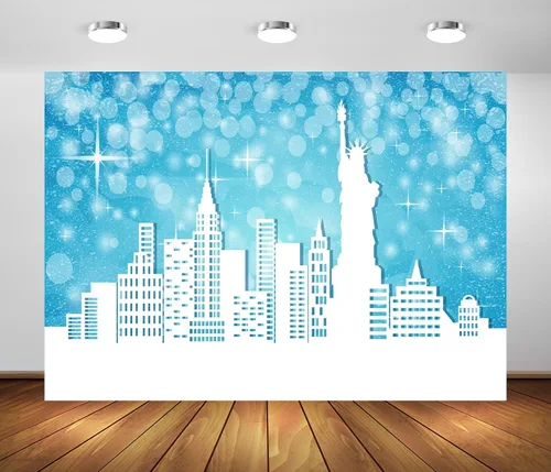 Miniatura 8 de BELECO Telón de fondo de tela de 5 x 3 pies con diseño de Feliz Navidad en Nueva York, escena de nieve, puntos con purpurina azul, estrellas