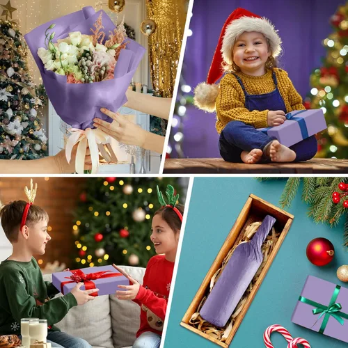 Miniatura 4 de CHRORINE 60 hojas de papel de seda morado Taro para envolver regalos de arte, papel de seda a granel para manualidades DIY, decoración, cumpleaños