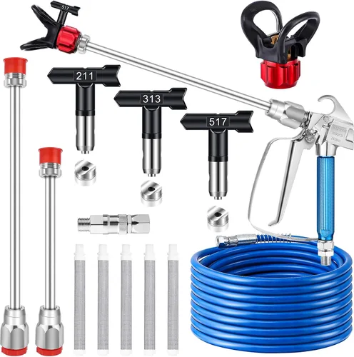 Kit de pistola pulverizadora de pintura sin aire Gyfent de 14 piezas para bricolaje, pistola de pulverización sin aire de 3600PSI con manguera de
