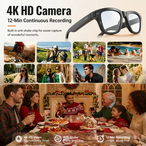 Miniatura 2 de Lentes inteligentes AI con gafas de cámara 4K de 8 MP, gafas de grabación de video 2026 1200P para mujeres y hombres, traducción en tiempo real