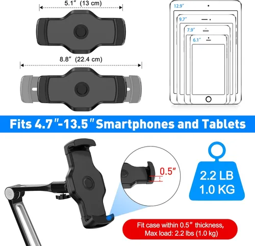 Miniatura 3 de AboveTEK Soporte de pared para iPad, 3 en 1 Highflex 360° Montura bajo gabinete para iPads para la cocina, Soporte de techo para tableta debajo