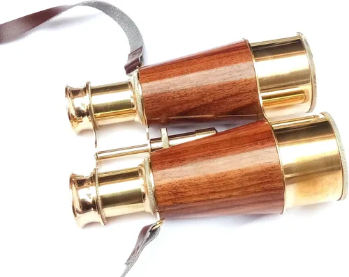 Miniatura 2 de Binoculares antiguos de latón sólido brillante para adultos y niños con correa de cuero para el cuello, binoculares náuticos compactos de 6 pulgadas