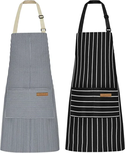 Miniatura 18 de NLUS - 2 paquetes de delantales de cocina, delantal con babero ajustable e impermeable para chef con 2 bolsillos para hombres y mujeres