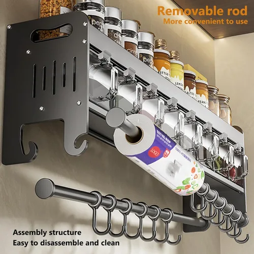 Miniatura 6 de Cuchillo colgante de pared para montaje en pared, taza de condimentos, estante de cuchillos que ahorra espacio con ganchos, organizador de cocina