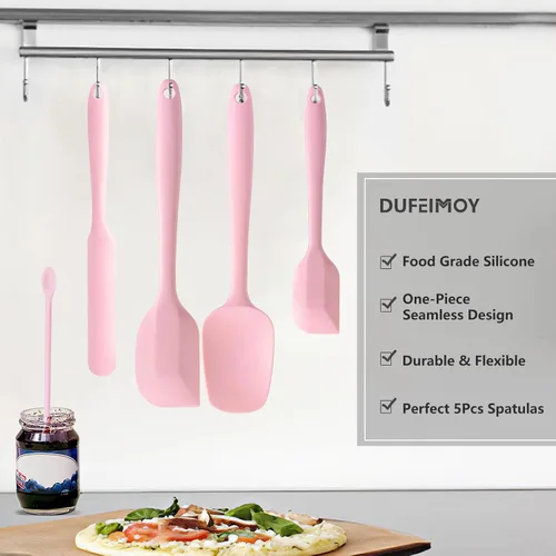 Miniatura 6 de Juego de 5 espátulas de silicona rosa, juego de espátulas de goma resistentes al calor, juego de utensilios de cocina de silicona aptos