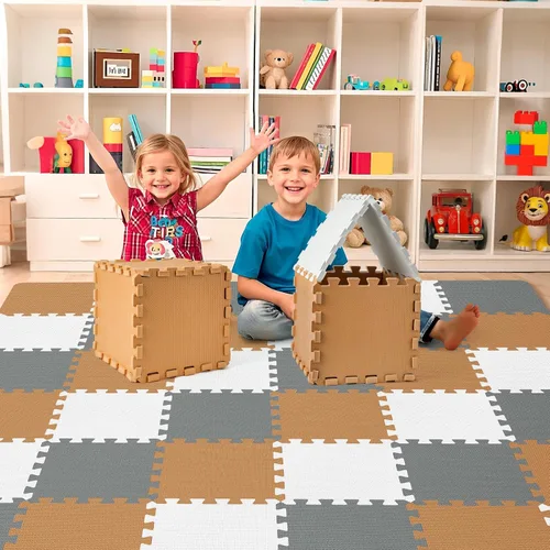 Miniatura 15 de 36 piezas de tapete de juego para bebé para el piso, azulejos de espuma para niños con entrelazado, alfombra de rompecabezas de espuma cuadrada