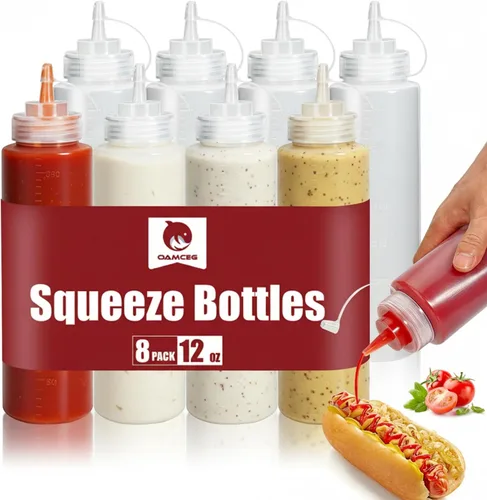 Miniatura 6 de OAMCEG Botellas exprimibles de 8 onzas, paquete de 6 botellas de condimentos de plástico duradero, botella para chorro con medidas discretas