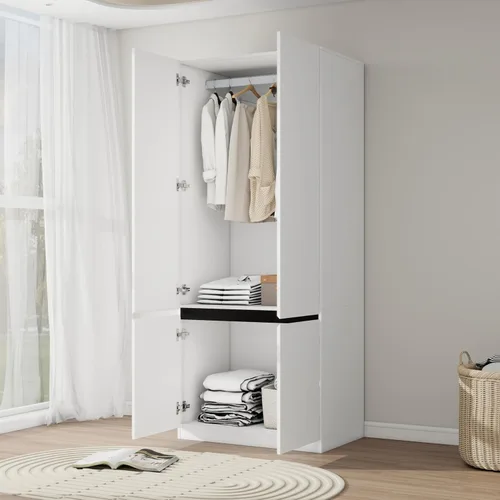 Miniatura 4 de Armario de dormitorio Armario Armario con 2 puertas: 75" Armario blanco para ropa, Armario de madera con barra para colgar, Armario moderno