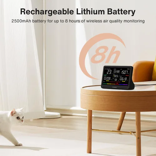 Miniatura 7 de Monitor de calidad del aire 16 en 1 para interiores, pantalla de 7 pulgadas, 9 alertas AQI+7 AQI, monitor de CO2 probador de calidad del aire