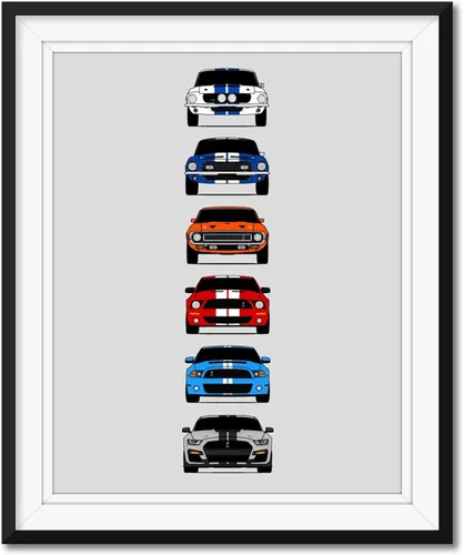 Custom Car Posters Handmade Poster compatible with Shelby Mustang GT500 Generations and Print of Ford Shelby GT500 - Multi,8x10 Metallic Print