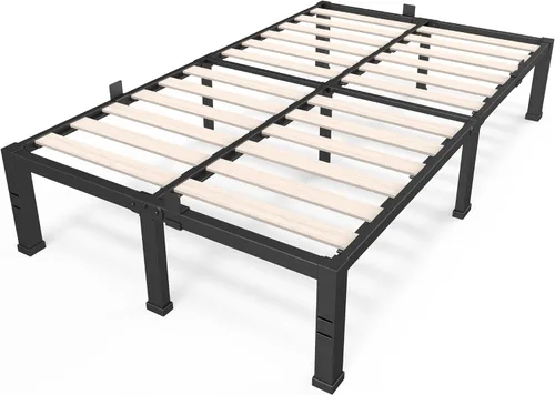 ROIL - Base de cama de 18 pulgadas tamaño matrimonial con listones de madera - Capacidad de carga de 3500 libras, sin necesidad de somier, con topes
