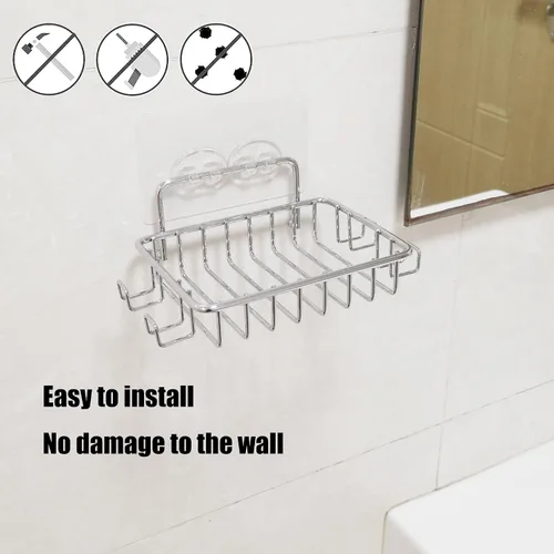 Miniatura 7 de Jabonera para ducha con 4 ganchos, paquete de 2 jaboneras de acero inoxidable para baño, soporte adhesivo para jabón para pared de ducha, plateado