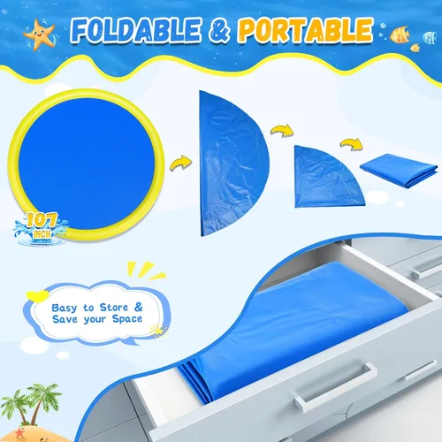 Miniatura 7 de Rociador antideslizante extra grande de 107 pulgadas para niños y perros, piscina para perros para niños, juguetes para exteriores para niños de 3 a