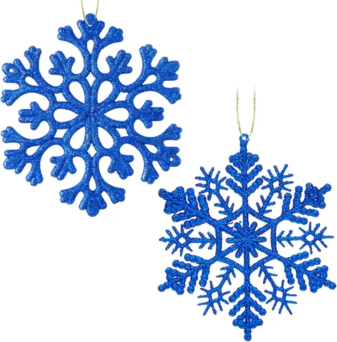 Miniatura 13 de 30 adornos de copos de nieve con purpurina de Navidad, adornos de copos de nieve de plástico - decoraciones para árbol de Navidad, 4.7 pulgadas Negro