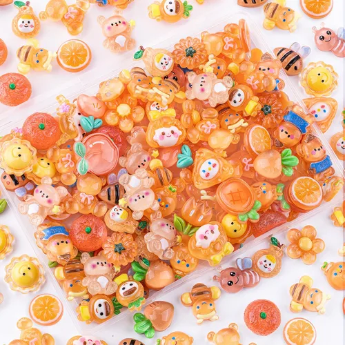 Miniatura 13 de 100 dijes de slime de gelatina de resina con parte trasera plana para slime, dijes Kawaii aleatorios para adornos de teléfono, caja de basura a