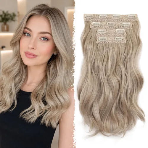 Miniatura 28 de Extensiones de cabello con clip, extensiones de cabello sintético ondulado de 14 pulgadas con clip (color: 22H10#)