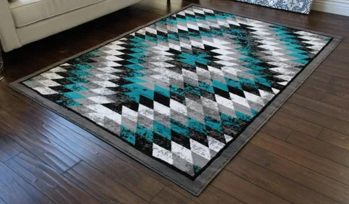 Miniatura 7 de Masada Rugs, Stephanie Collection - Alfombra de área del suroeste de nativos americanos, diseño envejecido 1106 turquesa, gris, blanco y negro