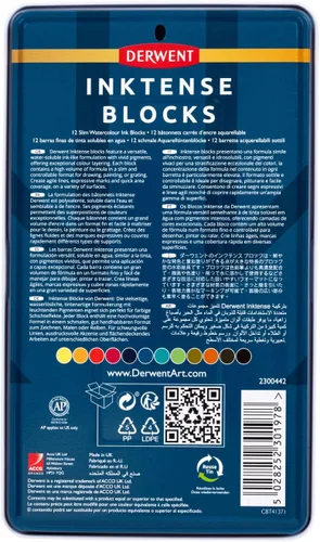 Miniatura 3 de Derwent Inktense Blocks - Juego de 12 bloques en caja metálica, bloque de 8mm, textura suave, soluble en agua, ideal para acuarela, ilustrar
