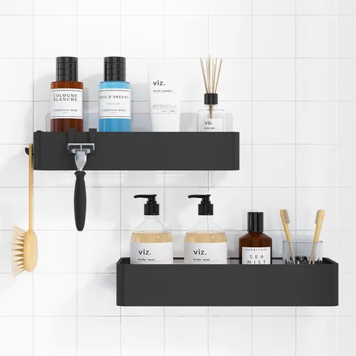 Kitsure Organizador de ducha – Paquete de 2 organizadores de ducha adhesivos, estantes de metal inoxidables, organizadores de baño sin taladrar y