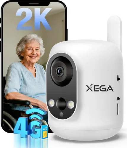 Xega Cámara de seguridad celular 4G LTE inalámbrica para interiores, cámara 2K sin WiFi para bebé/mascota/ancianos con aplicación de teléfono, 355 °
