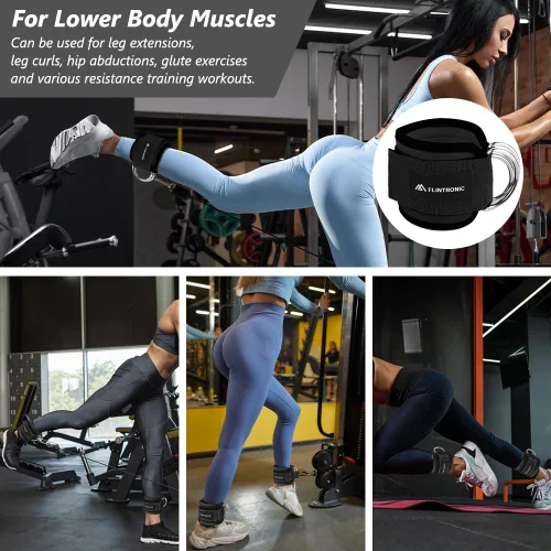 Miniatura 7 de flintronic 2 correas de tobillo para máquina de cable, puños de gimnasio con doble anillo en D de acero inoxidable, tobillera de gimnasio