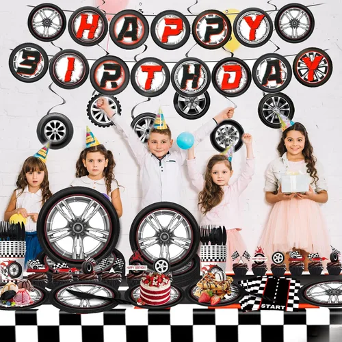 Miniatura 3 de Decoración para fiesta de cumpleaños de coche de carreras, 172 piezas, suministros de fiesta de coche de carreras, platos, servilletas, vasos