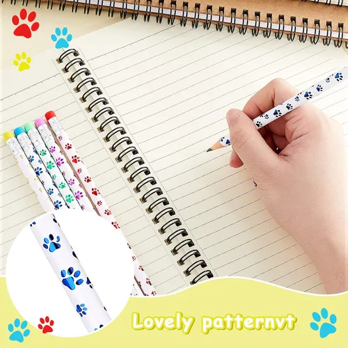Miniatura 6 de Chinco 36 lápices con estampado de patas, diseño de pata de perro, lápices novedosos de madera con borradores para niños, recuerdos de fiesta