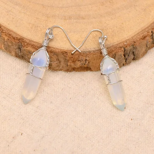 Miniatura 18 de Pendientes de cristal de punta envuelta en alambre de piedra pulida para mujer Reiki Energy Healing