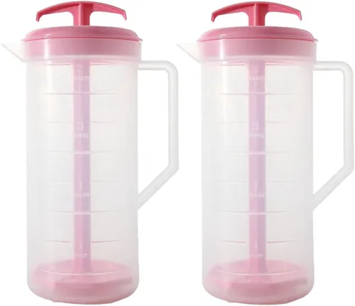 Miniatura 20 de JBK Pottery Jarra mezcladora azul de 2 cuartos con émbolo, jarra mezcladora de plástico sin BPA para jugos, leche, té, batidos y más, apta