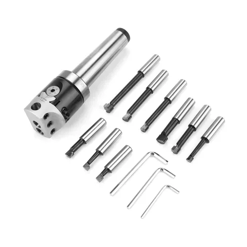 Miniatura 5 de Garosa Juego de cabezales de mandrinado de torno CNC, eje MT4-M16, cabeza de 1.969 in, 9 barras de mandrinar, rango F1-0.472 in, acero