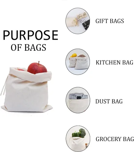 Miniatura 5 de BigLotBags Bolsas de muselina de algodón 100% algodón orgánico con cordón único, de calidad premium, ecológicas, reutilizables, paquete de 25