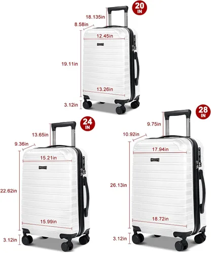 Miniatura 2 de Feybaul Maleta de equipaje PC+ABS con bloqueo TSA extensible de carcasa dura con ruedas giratorias de 20 pulgadas, 24 pulgadas, 28 pulgadas, Blanco