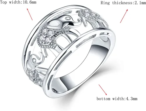 Miniatura 27 de JO WISDOM Anillo de elefante de plata de ley 925 con circonita cúbica