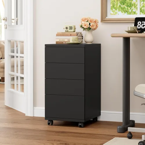 Miniatura 6 de BOTLOG Cajonera de 4 cajones, cajón móvil debajo del escritorio con ruedas con bloqueo, soporte de madera para impresora con ruedas, gabinete