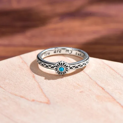 Miniatura 4 de Anillo de plata de ley con girasol, anillo giratorio para ansiedad, regalo de joyería para mujeres