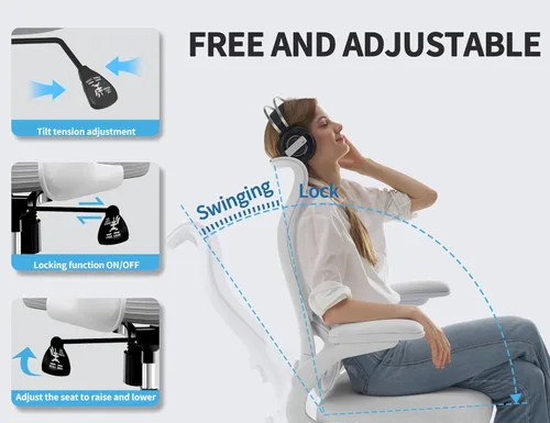 Miniatura 5 de TRALT Silla de Oficina Ergonómica - Silla de Escritorio con Respaldo Alto Ondulado Soporte Lumbar Ajustable Silla de Computadora - Sillas Gaming