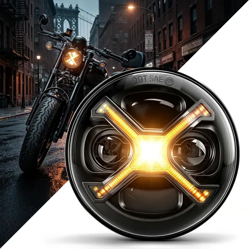 5.75 pulgadas Faros delanteros LED ámbar X-Style 5-3/4" LED para motocicleta con haz DRL alto/bajo Faro delantero para motocicleta Compatible con
