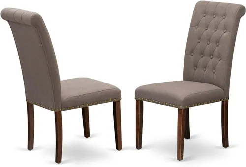 Miniatura 11 de East West Furniture BRP1T17 Bremond Parson - Juego de 2 sillas acolchadas de tela de lino color sable ligero con ribete de clavos, color negro