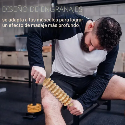 Miniatura 4 de Liitrton Puntos de disparo de rodillo de masaje de madera manual para liberar celulitis dolor muscular (recta-9 ruedas)