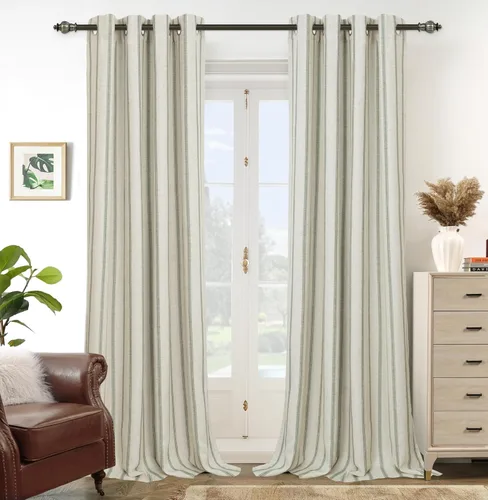 Miniatura 47 de DriftAway - Cortinas de Lino Mezcla de Granja 100% Opacas de 84 Pulgadas de Largo para Dormitorio, Cortinas Verticales Rayadas Impresas de Lino