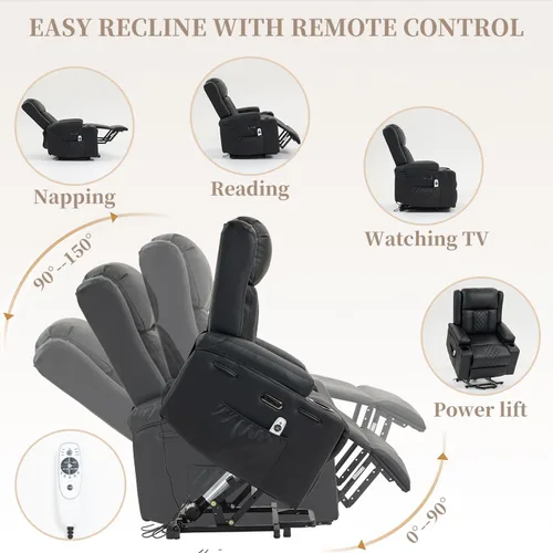 Miniatura 3 de Silla reclinable eléctrica para personas mayores con masaje por vibración y calefacción lumbar, sofá individual eléctrico de piel sintética