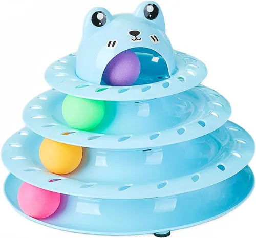 Juguetes para gatos, pista de bola giratoria de 4 niveles, juguete interactivo para gatos de interior, rodillo divertido con bola giratoria Azul