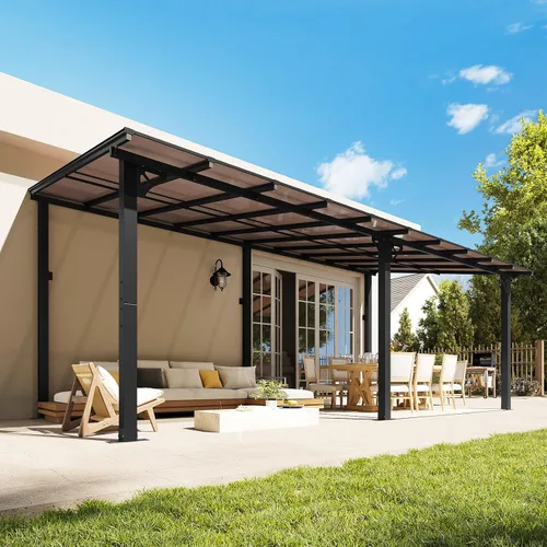 Miniatura 28 de Aoxun Pérgola de 8 x 5 pies para patio, cenador con techo inclinado, pérgola para parrilla grande montada en la pared, toldos resistentes