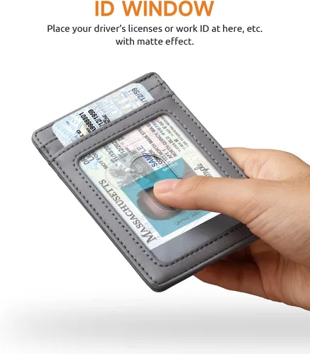 Miniatura 127 de Buffway Billetera delgada para hombre, minimalista con bolsillo frontal delgado, tarjetero de cuero con bloqueo RFID para viajes de trabajo
