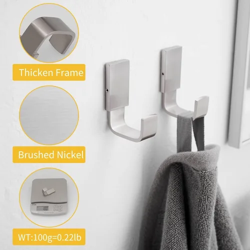 Miniatura 2 de BESy Ganchos individuales para toallas para baño, cocina, garaje, estilo cuadrado, ganchos para bata y sombrero, montaje en pared con tornillos