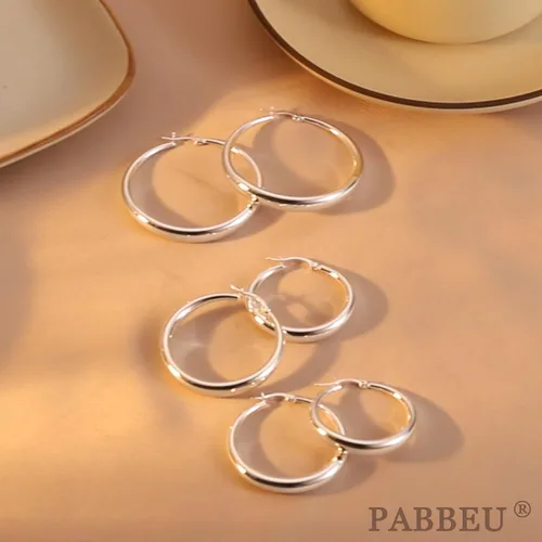 Miniatura 5 de PABBEU Aretes de aro de plata de ley S925 grandes para mujer, hipoalergénicos, ligeros, grandes, gruesos, para mujeres y niñas, 354050602.756 in