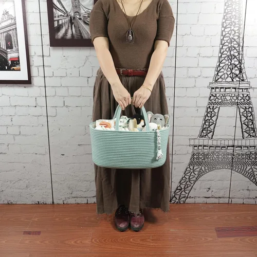 Miniatura 52 de Organizador de pañales para bebé con cuerda de algodón para niña o niño, cesta de almacenamiento portátil para guardería, bolsa de transporte
