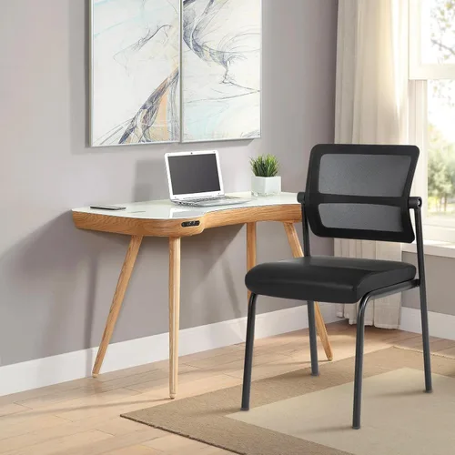 Miniatura 2 de CLATINA Silla apilable para sala de espera con respaldo de malla ajustable, sillas de recepción de invitados de oficina sin brazos con cojín